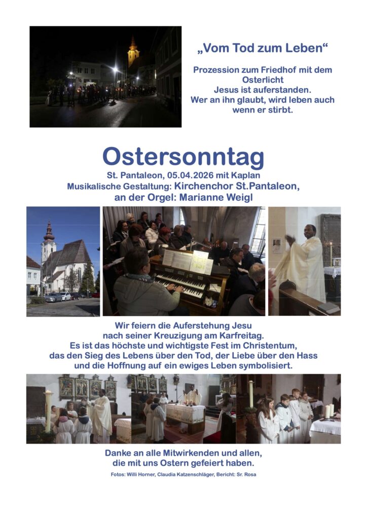 "Vom Tod zum Leben"
Prozession zum Friedhof mit dem Osterlicht. Jesus ist auferstanden. Wer an ihn glaubt, wird leben auch wenn er stirbt.
